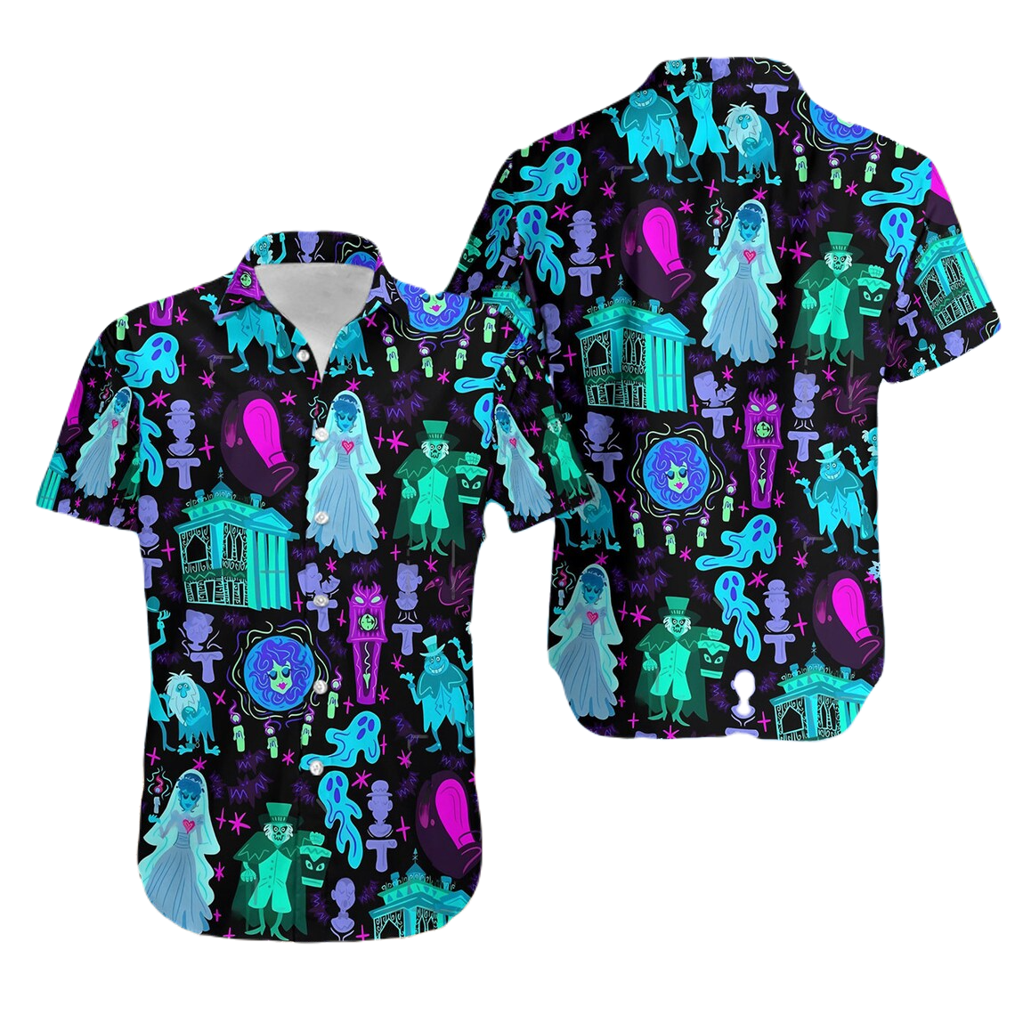 DN Hawaii Shirt DN Haunted Mansion Characters Pattern Hawaiian Shirt Black Blue Unisex