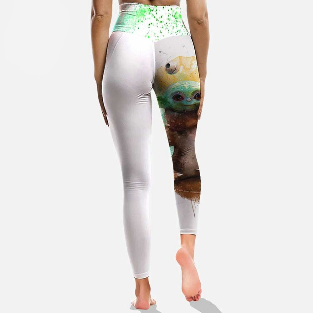 SW Leggings Baby Yoda Art Style Too Cute I Am High Waisted Legging White For Women