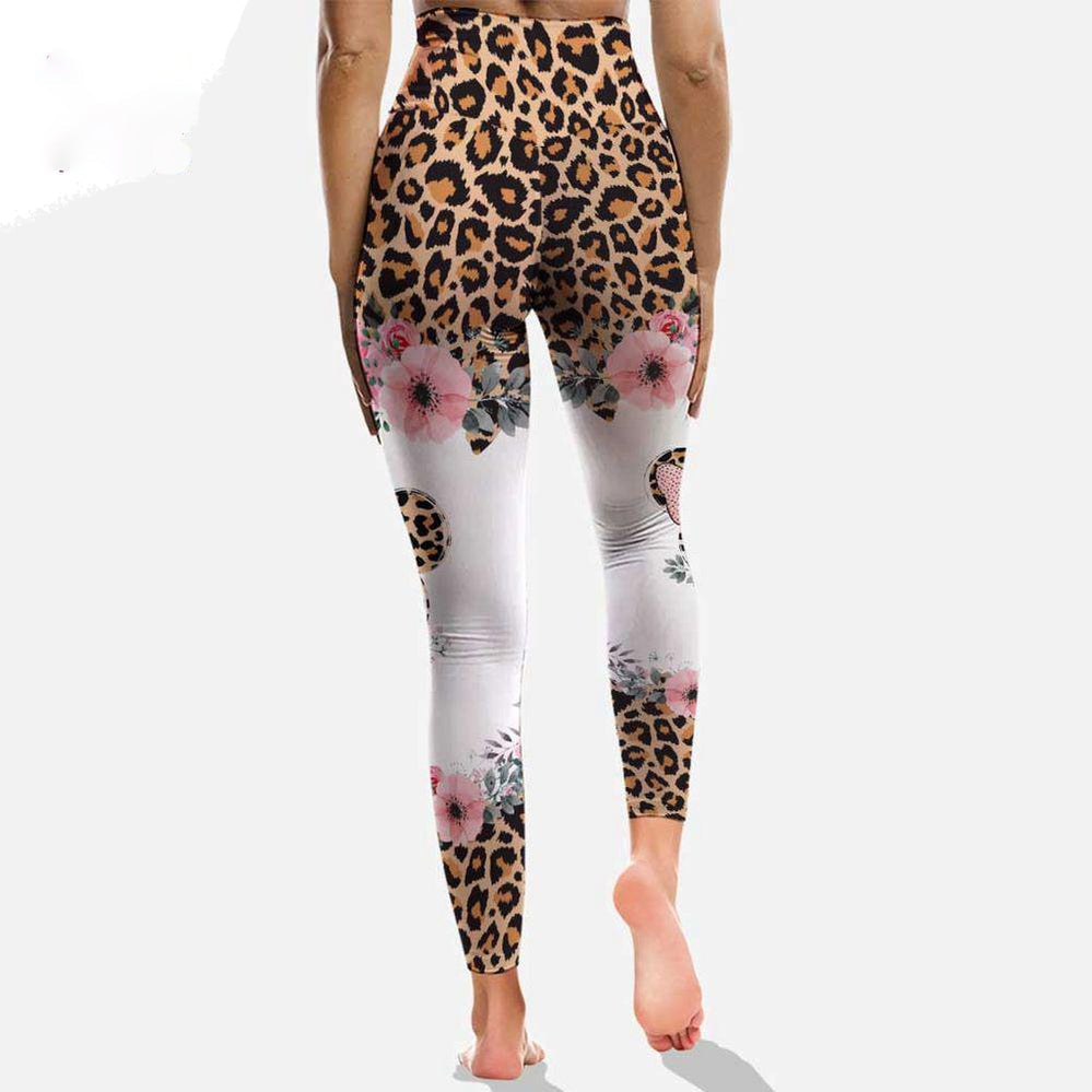 Minnie Leggings DN Castle Minnie Head Leopard Pattern High Waisted Legging White Brown For Women