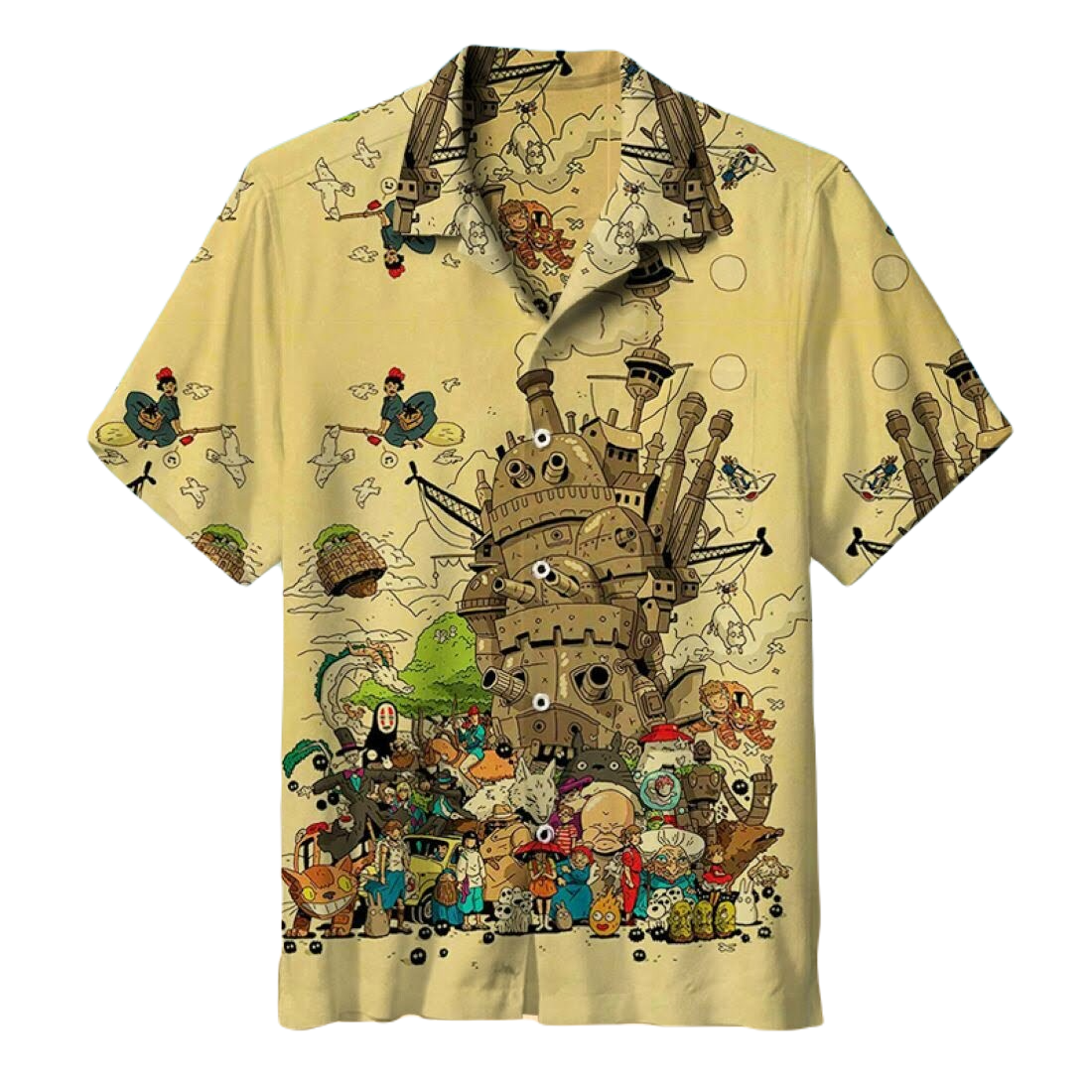 SGhibli Hawaii Shirt Hayao Miyazaki Comic Characters Pattern Hawaiian Shirt Yellow Unisex