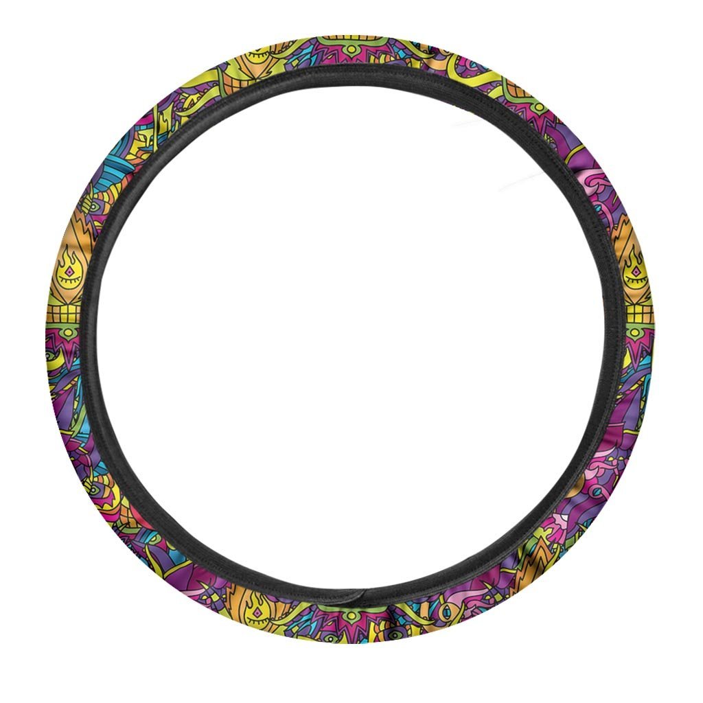 Hippie Steering Wheel Cover Hippie Style Flame Pattern Driving Wheel Cover Colorful