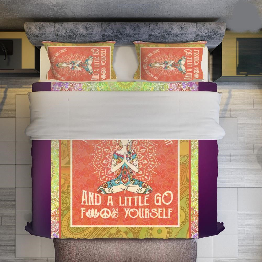 Hippie Bedding Set I'm Mostly Peace Love And Light Duvet Covers Orange Yellow Unique Gift