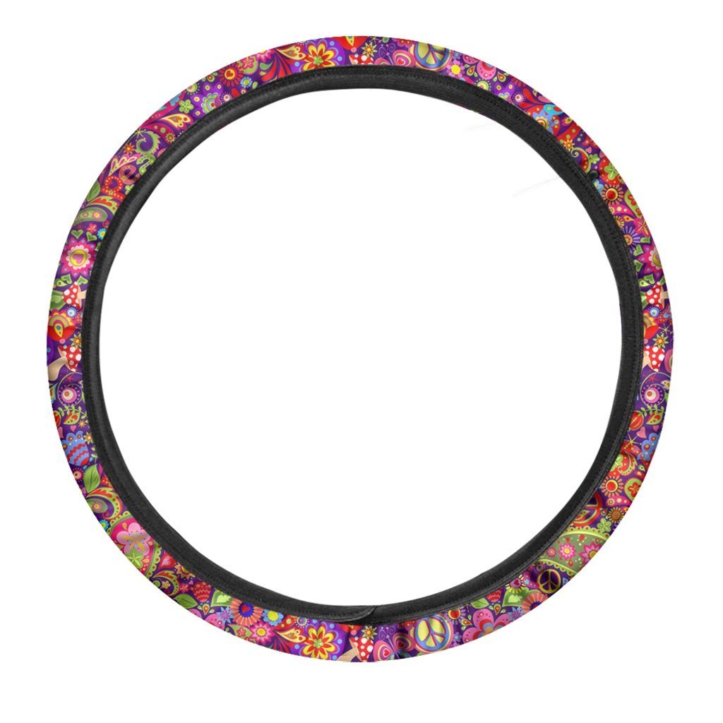 Hippie Steering Wheel Cover Hippie Flower Mushroom Forest Driving Wheel Cover Colorful