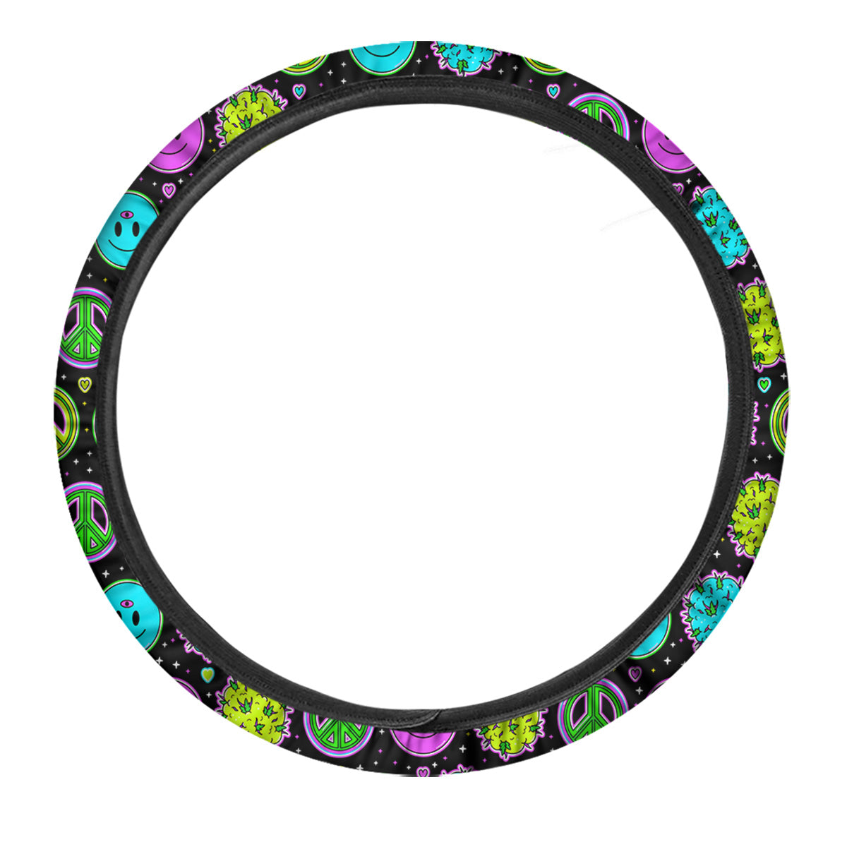 Hippie Steering Wheel Cover Hippie Peace Sign Smiling Face Pattern Driving Wheel Cover Colorful