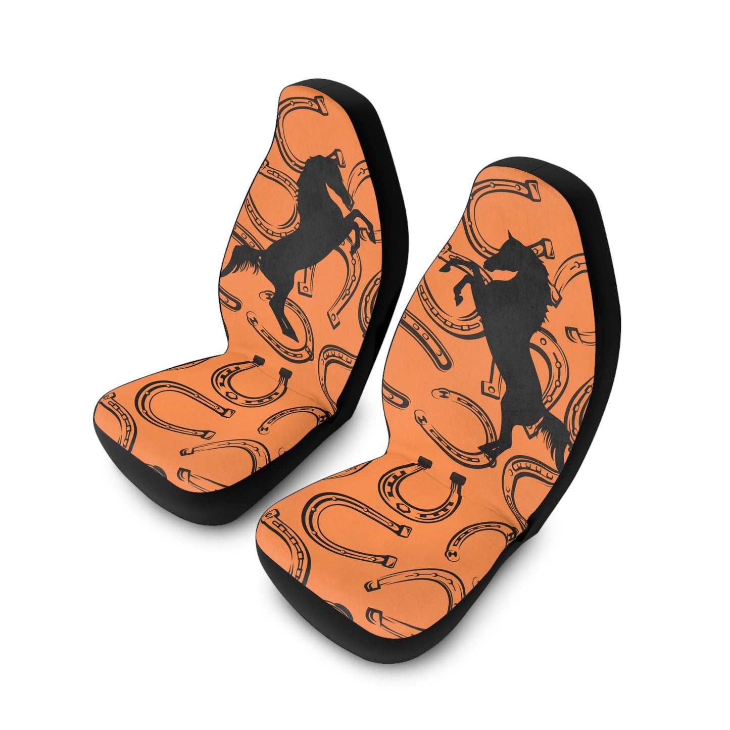 Horse Car Seat Covers Horseshoe and Rearing Horse Silhouette Seat Covers Black Brown