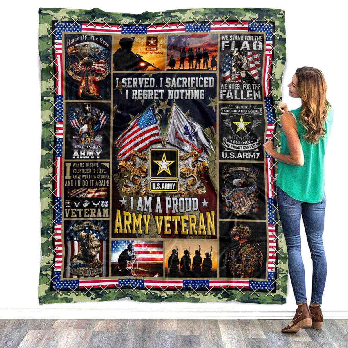 Veteran Blanket I Served I Sacrificed I Regret Nothing Blanket Colorful