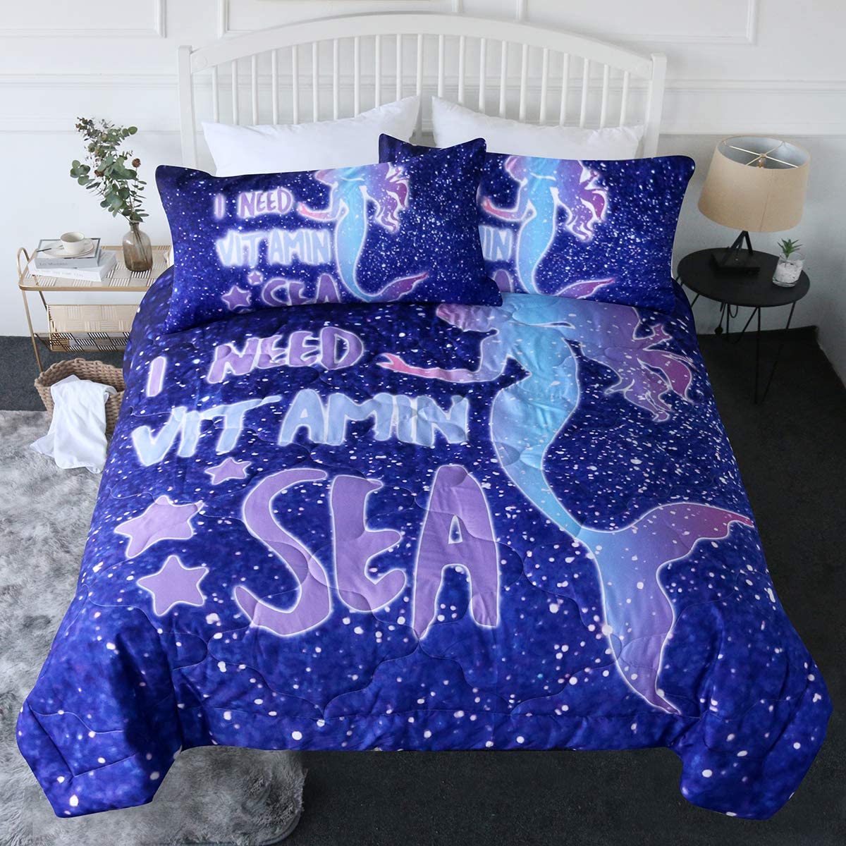 Mermaid Bedding Set I Need Vitamin Sea Mermaid Duvet Covers Blue Unique Gift