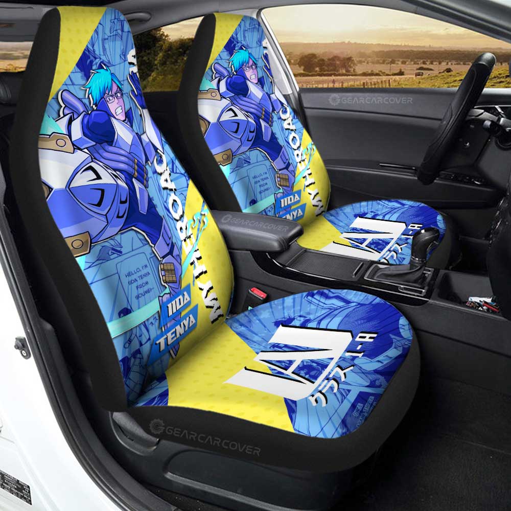 My Hero Academia Car Seat Covers Neon Light Iida Tenya Manga Pattern Seat Covers Blue Yellow