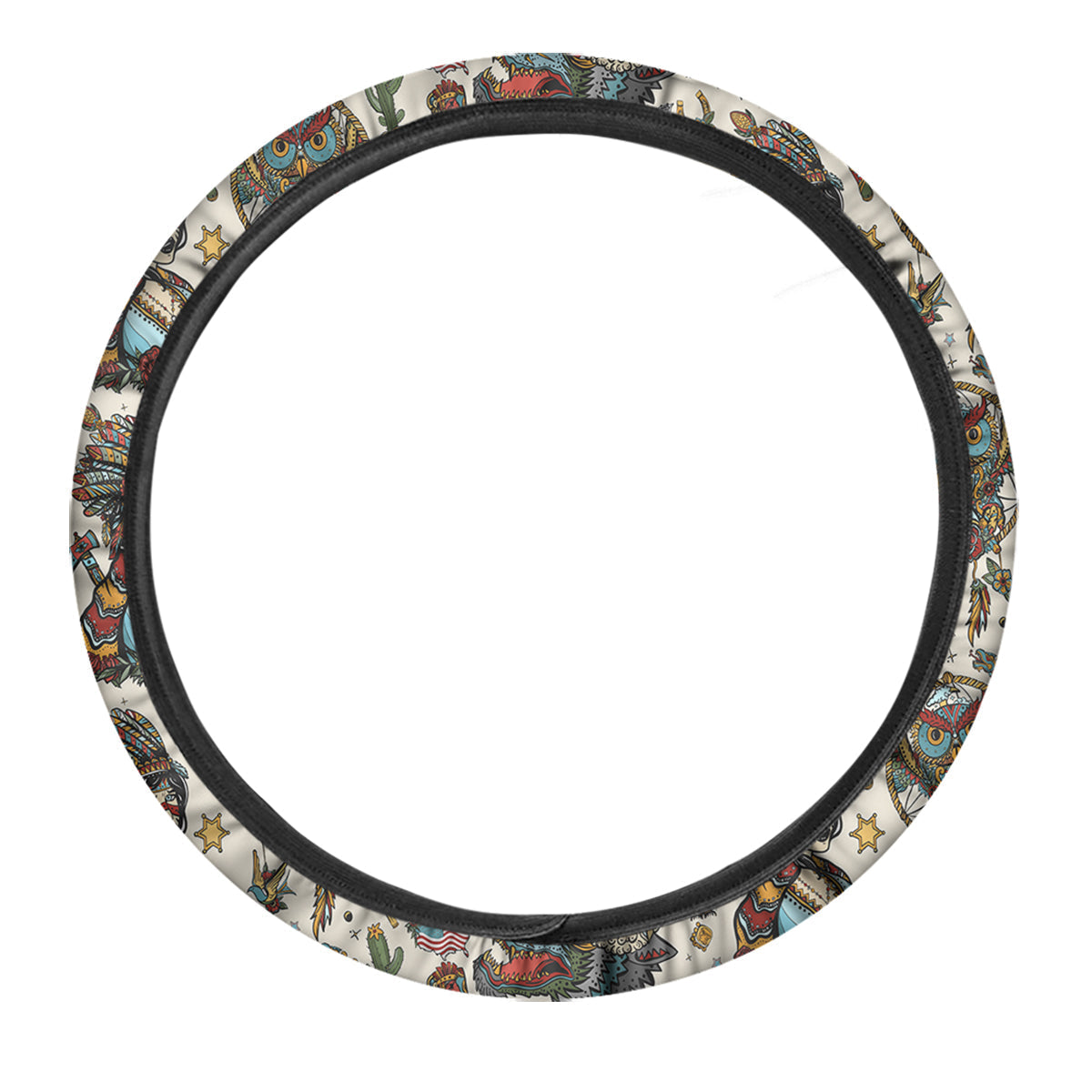 Native America Steering Wheel Cover Native American Girl Tribal Items Pattern Driving Wheel Cover Colorful