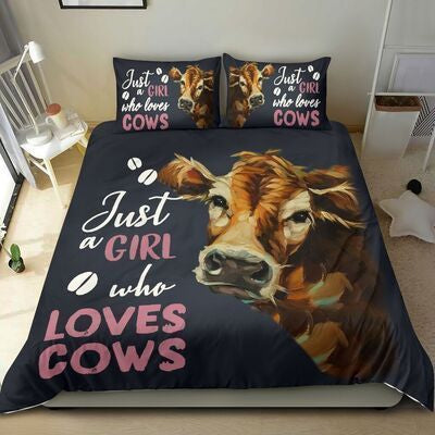 Cow Bedding Set Just A Girl Who Loves Cows Duvet Covers Black Brown Unique Gift