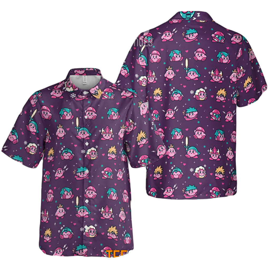 Kirby Hawaii Shirt Kirby As Other Games Characters Pattern Hawaiian Shirt Purple Pink Unisex