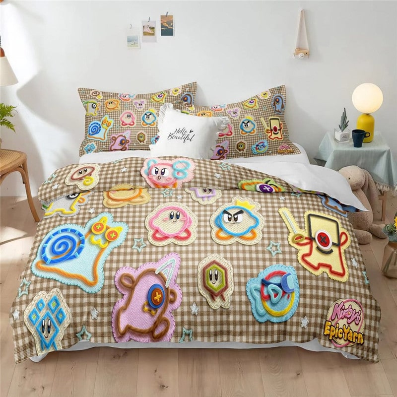 Kirby Bedding Set Kirby Epic Yarn Items In Sewing Duvet Covers Brown Unique Gift