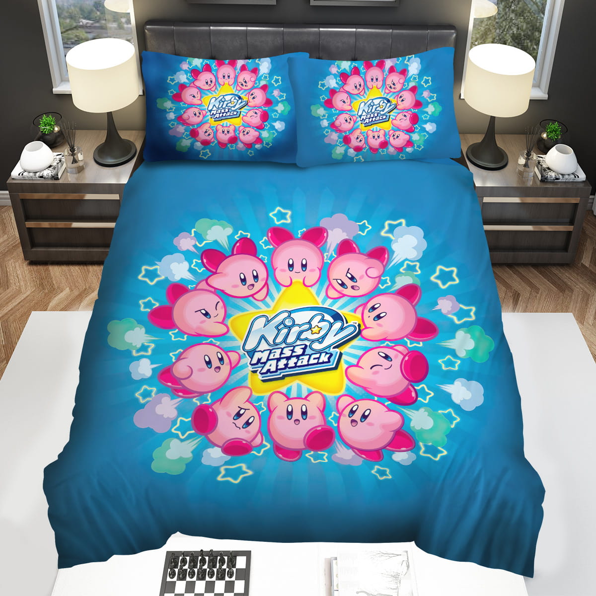 Kirby Bedding Set Kirby Mass Attack Star Pattern Duvet Covers Blue Unique Gift