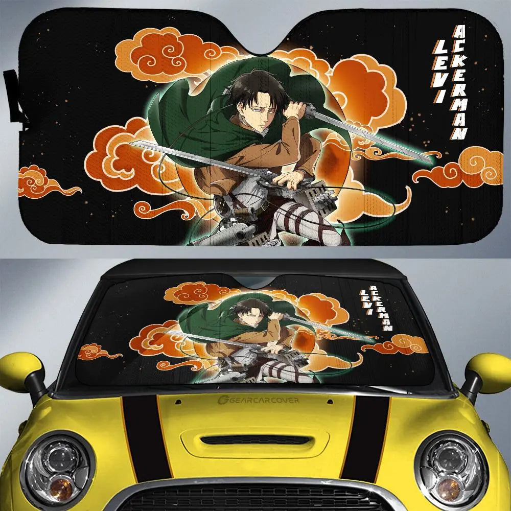 Attack On Titan Car Sun Shade Levi Ackerman Cloud Pattern Winshield Sun Shade Black Orange