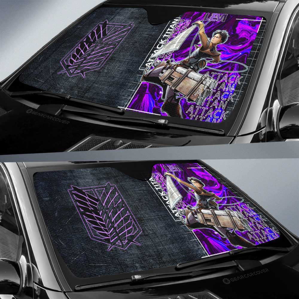 Attack On Titan Car Sun Shade Levi Ackerman Scouting Legion Symbol Winshield Sun Shade Black Purple