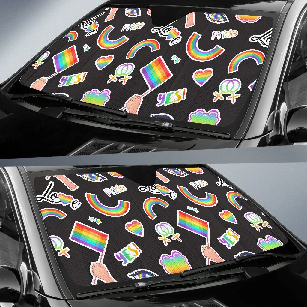 LGBT Car Sun Shade LGBT Rainbow Flag Pride Love Pattern Winshield Sun Shade Colorful