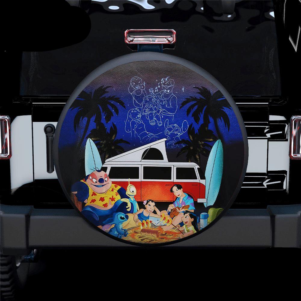 Stitch Spare Tire Cover DN Lilo Stitch Family Camping Tire Covers Blue