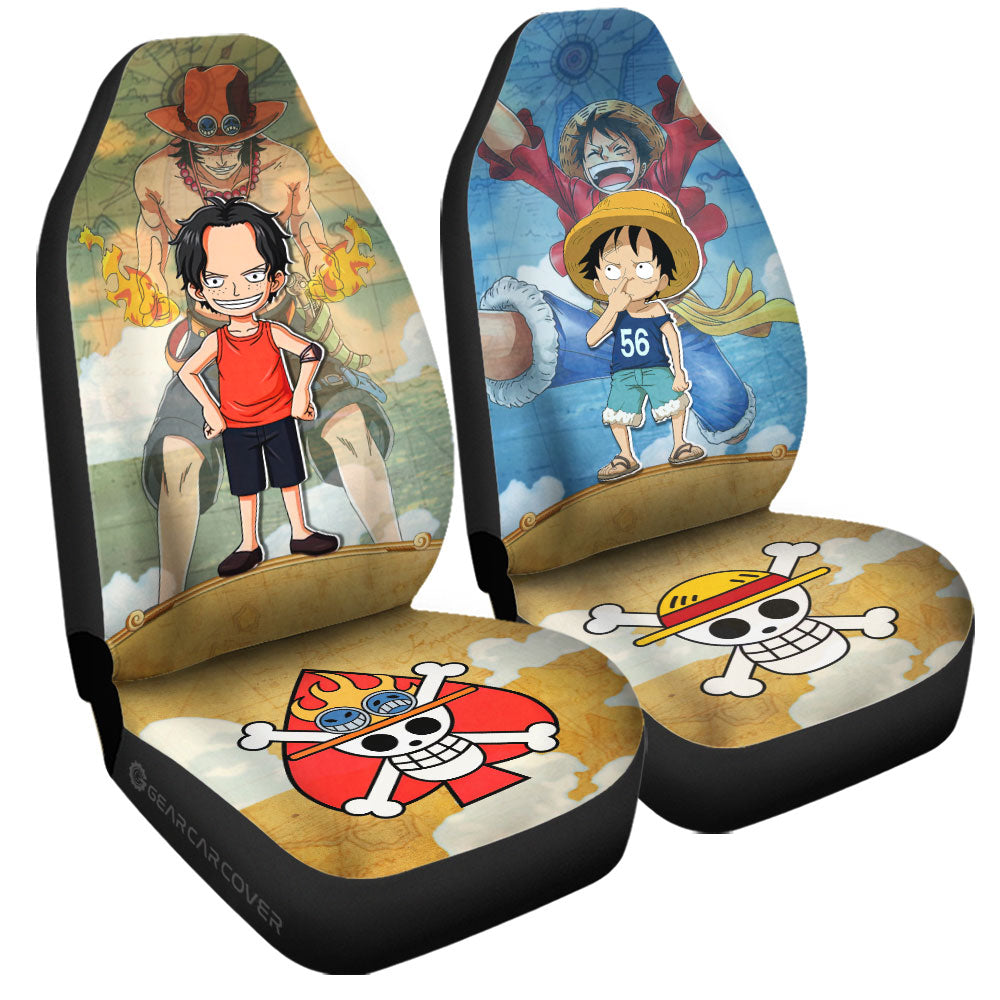 One Piece Car Seat Covers Luffy And Ace Graphic Symbols Pattern Seat Covers Colorful
