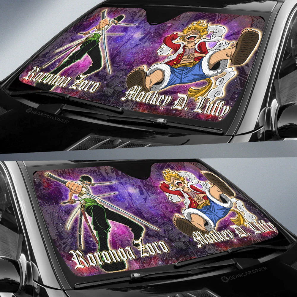 One Piece Car Sun Shade Luffy And Zoro Manga Galaxy Pattern Winshield Sun Shade Colorful