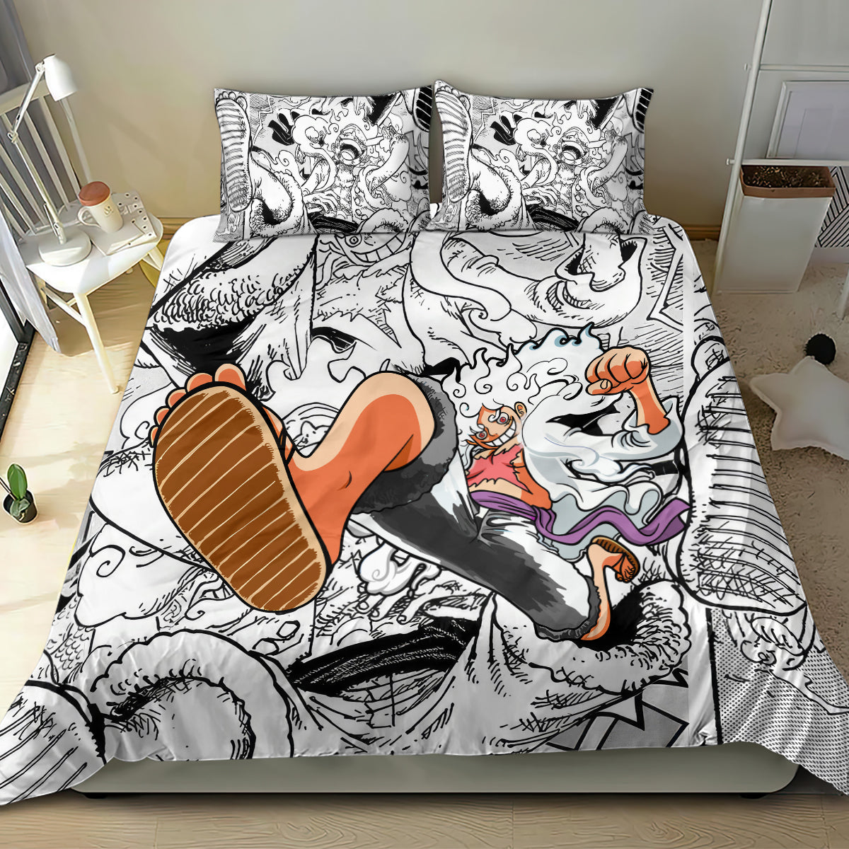One Piece Bedding Set Luffy Gear 5 Nika One Piece Duvet Covers White Unique Gift