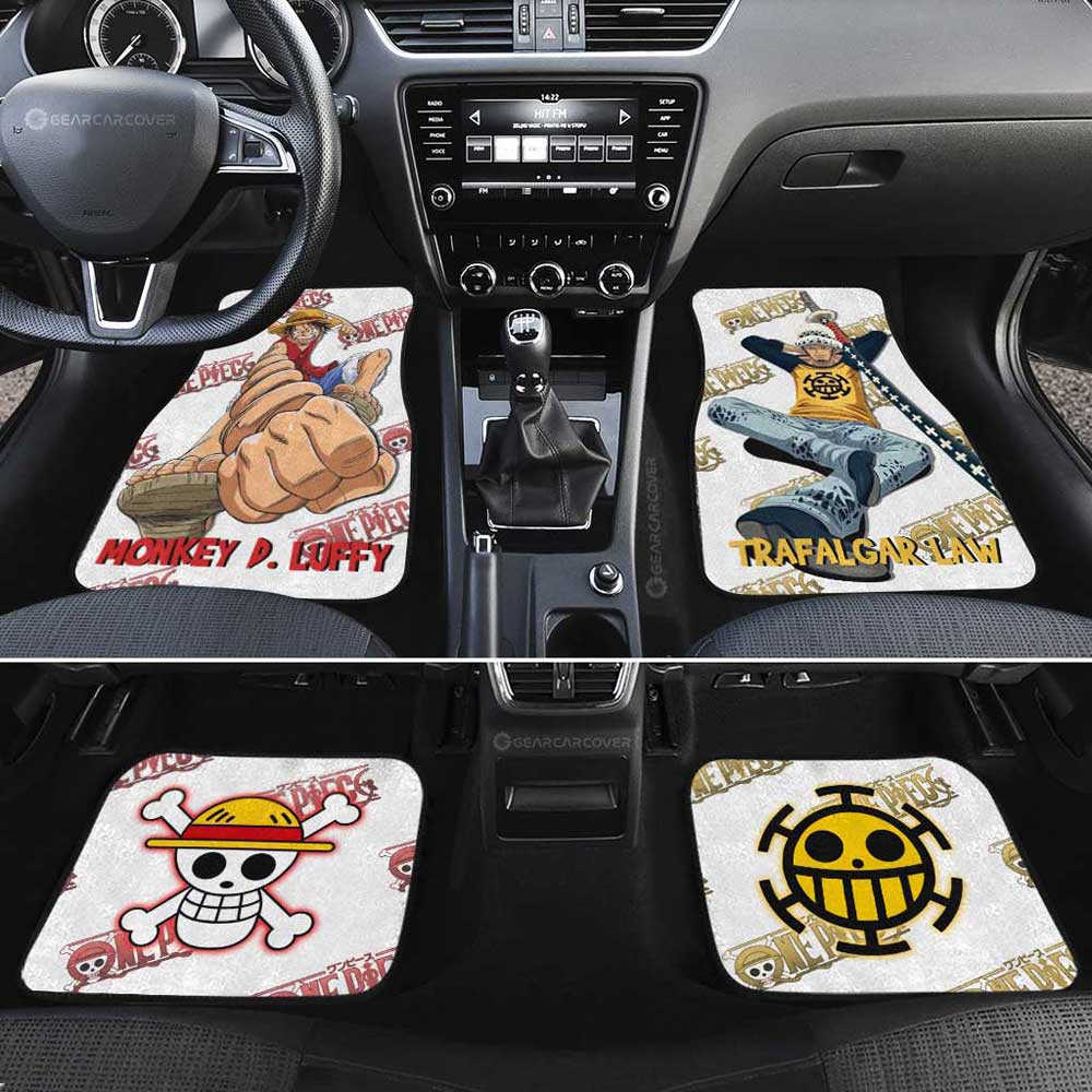 One Piece Car Mats Luffy And Law Graphic Jolly Roger Symbols Car Floor Mats Colorful