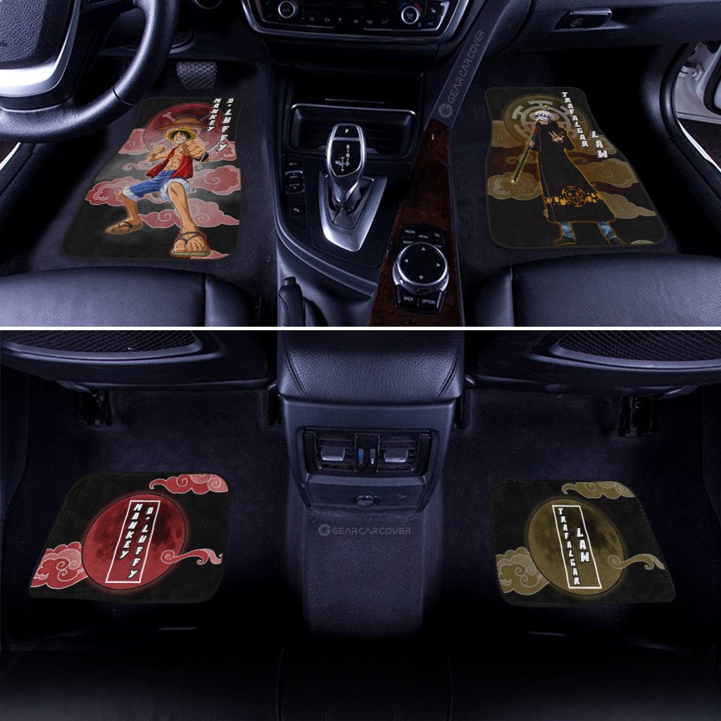 One Piece Car Mats Luffy And Law Graphic Cloud And Moon Pattern Car Floor Mats Black Red