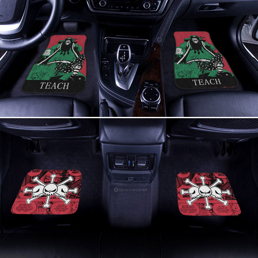 One Piece Car Mats Marshall D Teach Blackbeard Manga Pattern Jolly Roger Symbol Car Floor Mats Red Green