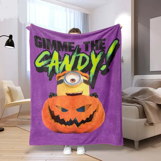 Minions Blanket Gimme The Candy Pumpkin Minion Blanket Purple