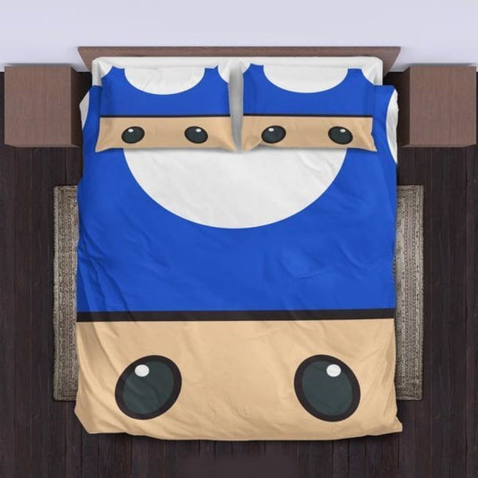 Mario Bedding Set Mario Mini Mushroom Cosplaying Duvet Covers Blue Unique Gift