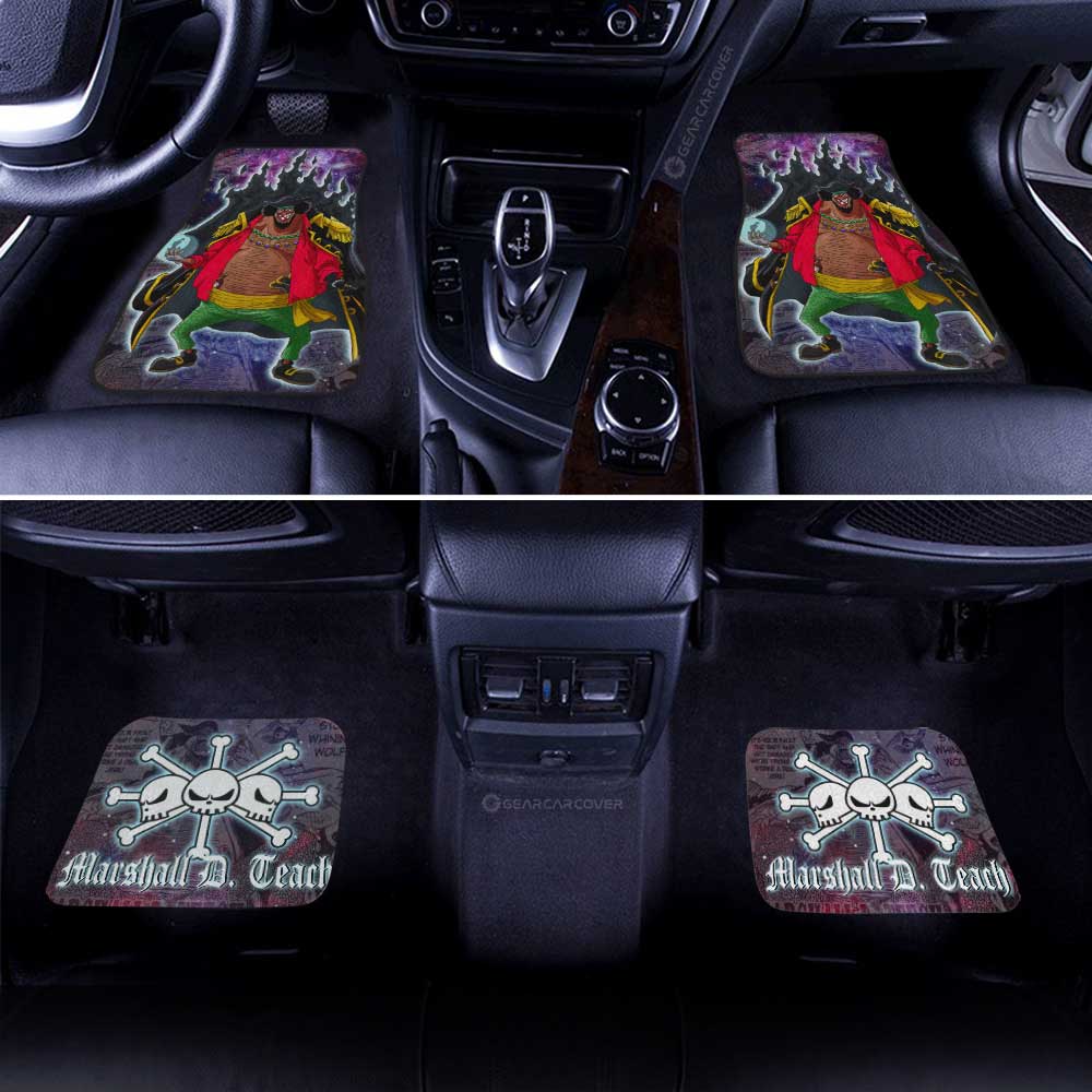 One Piece Car Mats Marshall D Teach Manga Pattern Jolly Roger Symbol Galaxy Car Floor Mats Purple