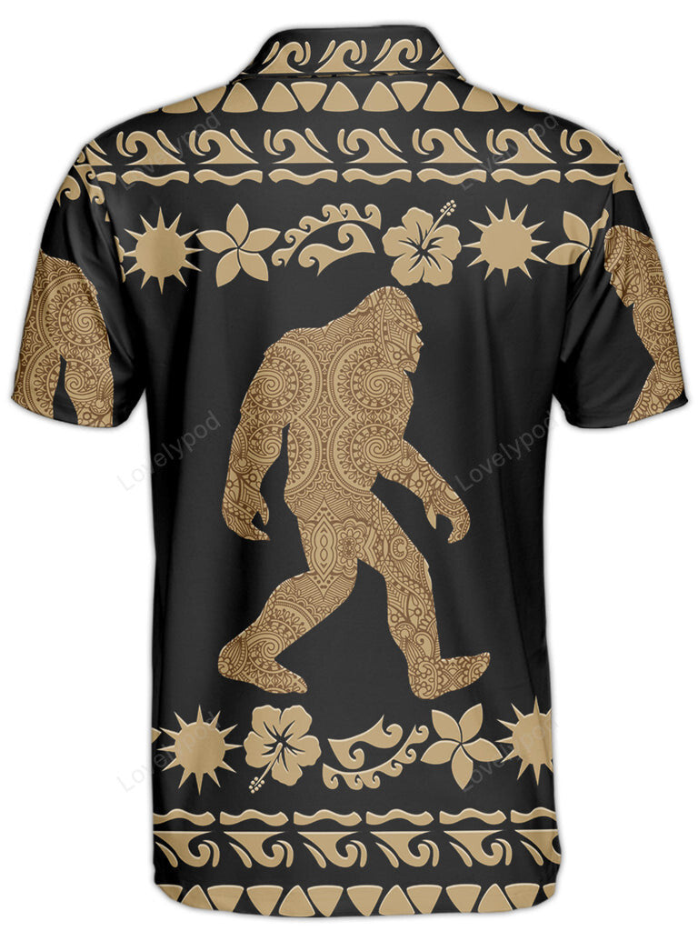 Bigfoot Polo Shirt Bigfoot Sasquatch Mandala Pattern Polo Tees Brown