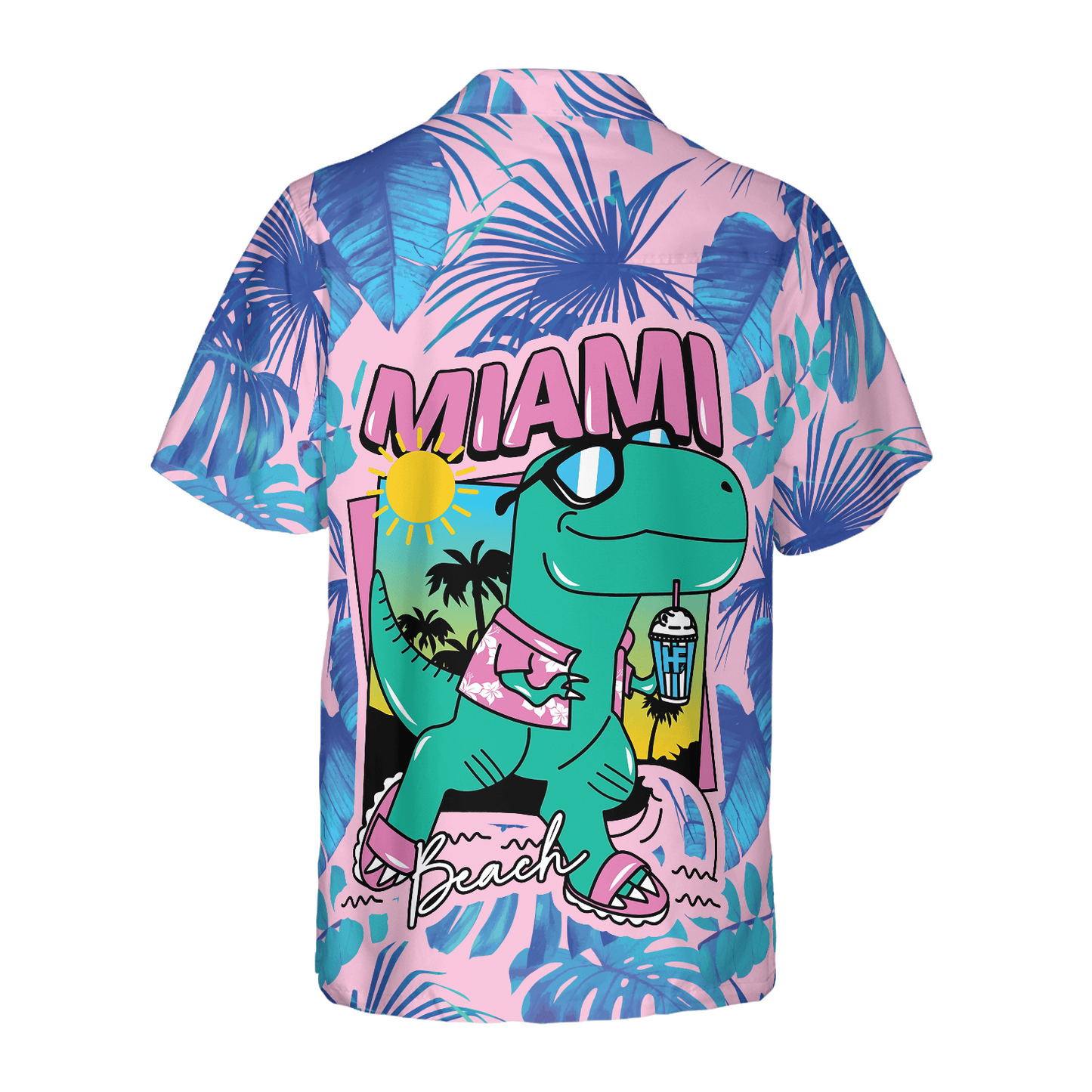 Dinosaur Hawaii Shirt Dinosaur Miami South Beach Hawaiian Shirt Pink Blue Unisex
