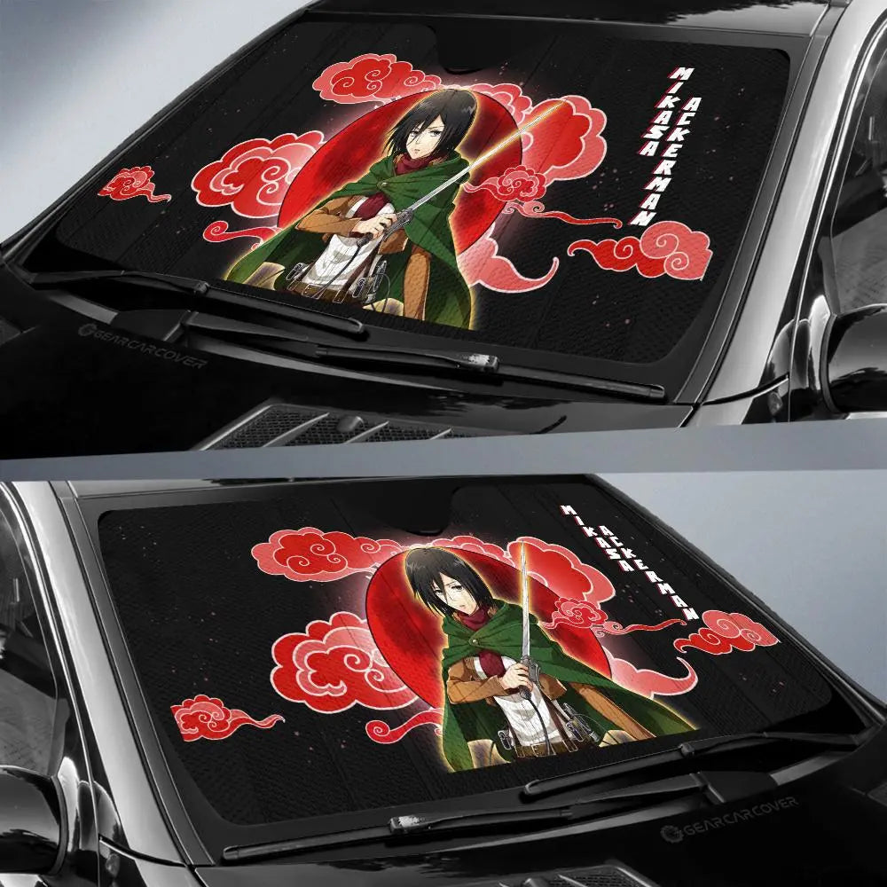 Attack On Titan Car Sun Shade Mikasa Ackerman Cloud Pattern Winshield Sun Shade Black Red