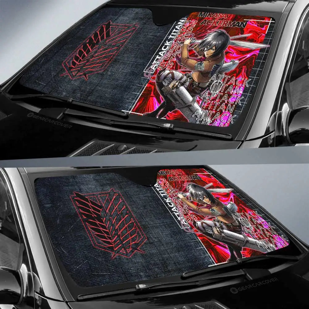 Attack On Titan Car Sun Shade Mikasa Ackerman Scouting Legion Symbol Winshield Sun Shade Black Red