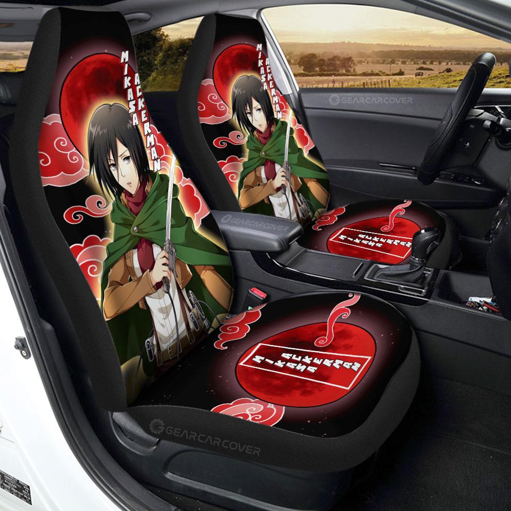 Attack On Titan Car Seat Covers Mikasa Ackerman Moon Cloud Pattern Seat Covers Black Red