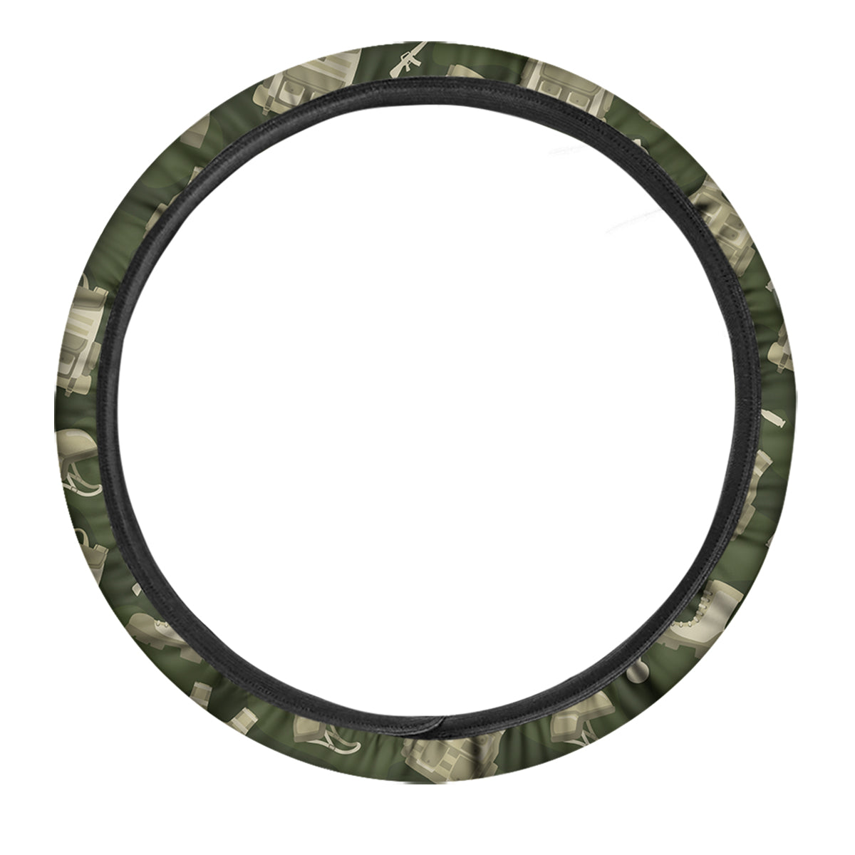 Veteran Steering Wheel Cover Military Helmet Backbag Boot Pattern Driving Wheel Cover Green