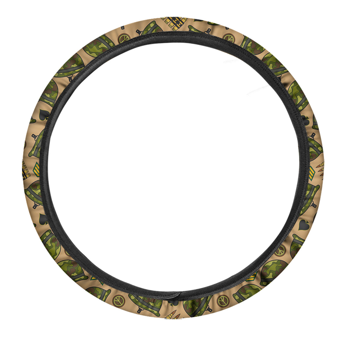 Veteran Steering Wheel Cover Military Helmet Items Peace Symbol Driving Wheel Cover Green