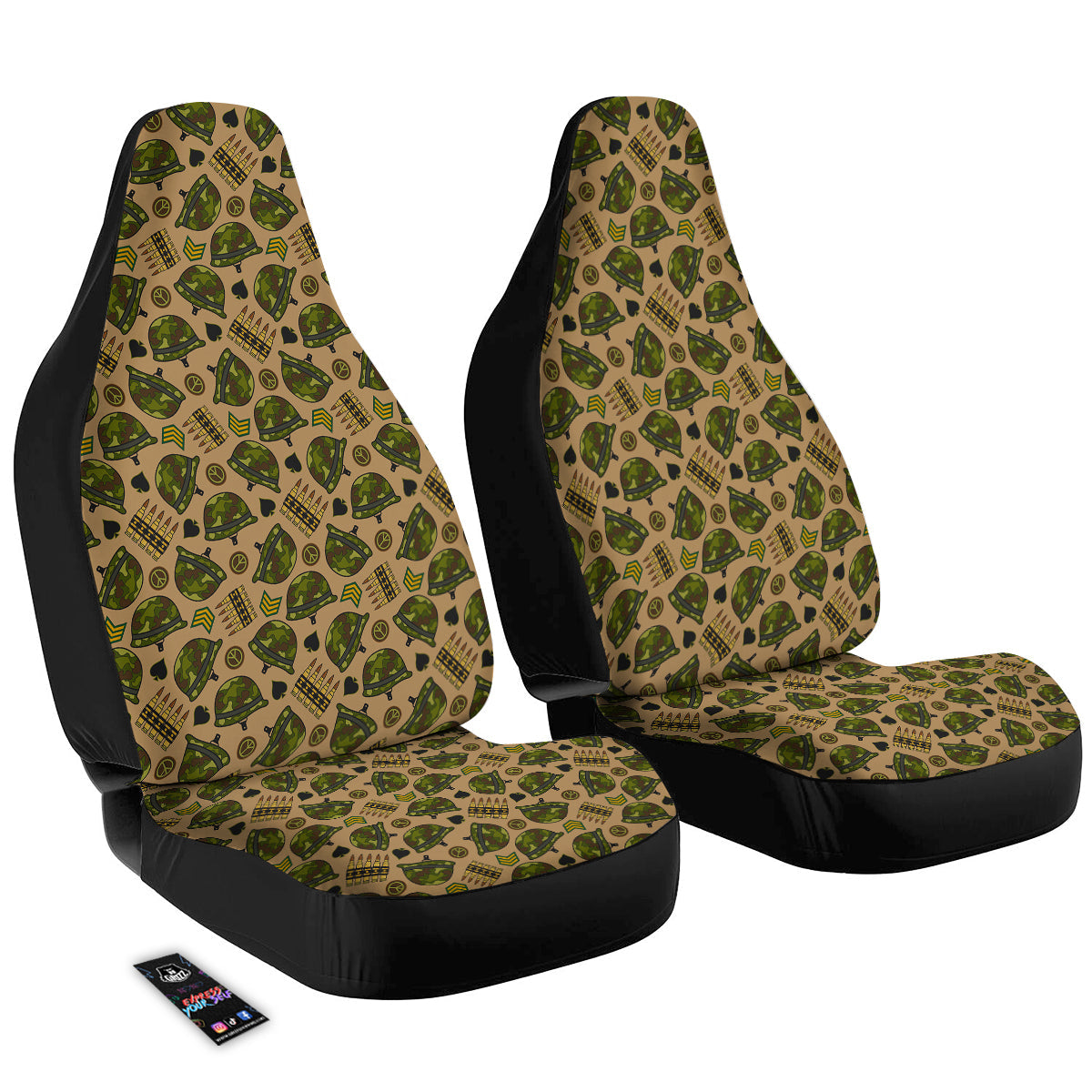 Veteran Car Seat Covers Military Helmet Peace Sign Pattern Seat Covers Green