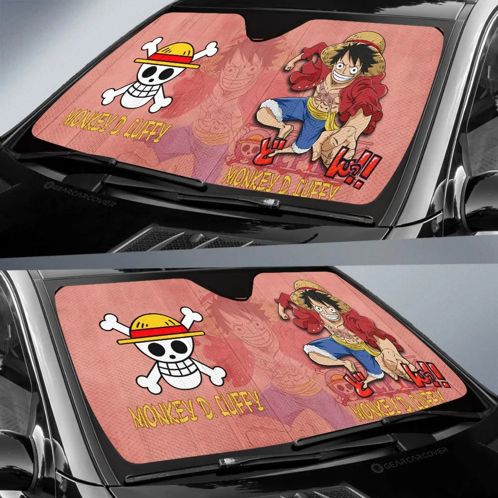 One Piece Car Sun Shade Monkey D Luffy One Piece Graphic Symbol Winshield Sun Shade Pink