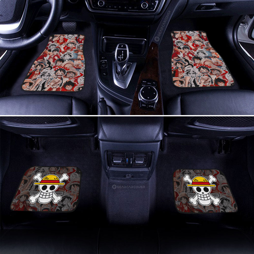 One Piece Car Mats Monkey D Luffy Emotions Stitckers Doodle Pattern Car Floor Mats Colorful