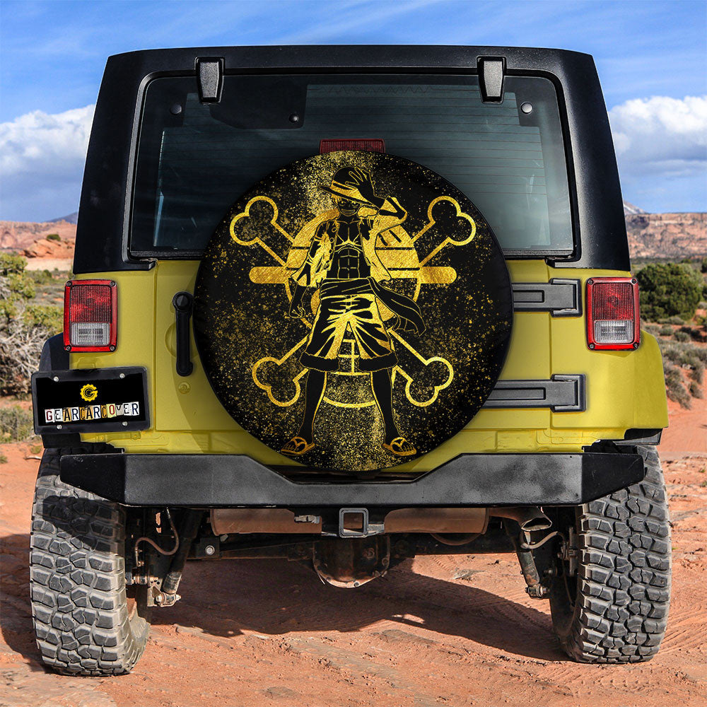 One Piece Spare Tire Cover One Piece Character Monkey D Luffy Silhouette Tire Covers Black Yellow