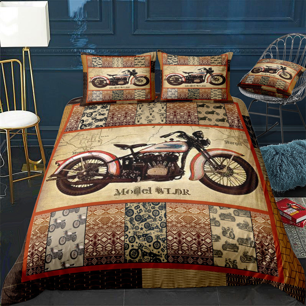 Motorcycle Bedding Set Motorcycles Model Tribal Pattern Duvet Covers Brown Unique Gift