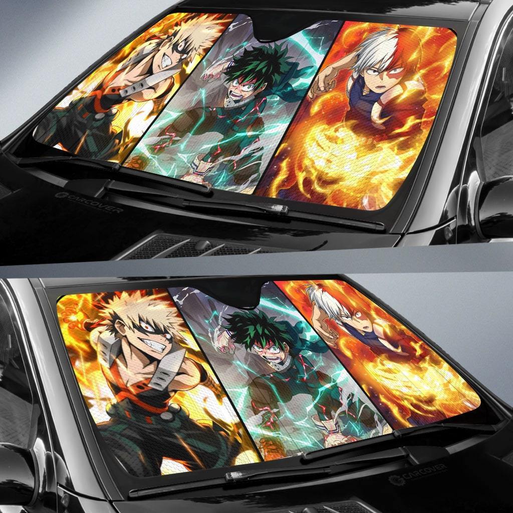 My Hero Academia Car Sun Shade Bakugo Izuku Shoto Graphic Winshield Sun Shade Colorful