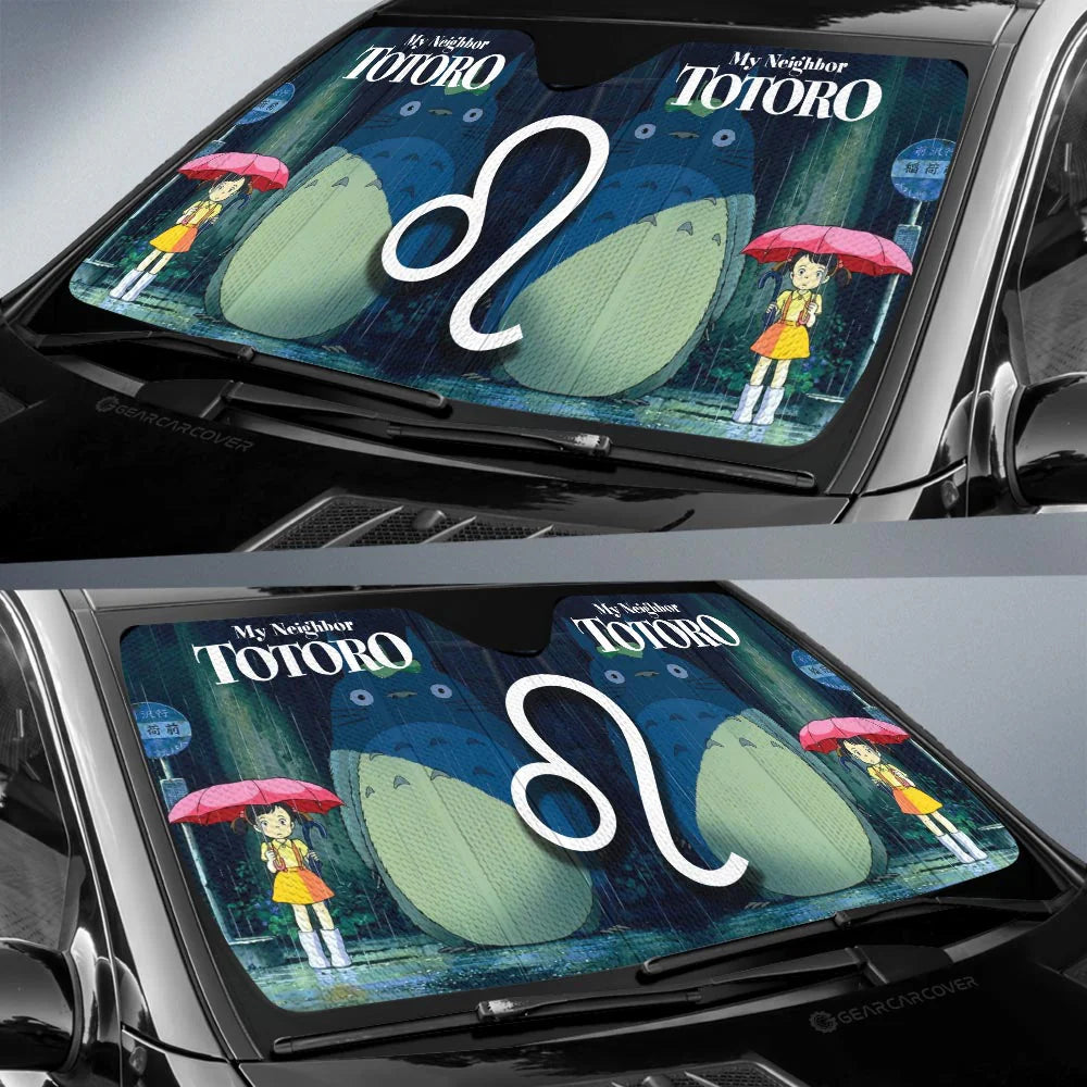 SGhibli Car Sun Shade My Neighbor Totoro Raining Scene Winshield Sun Shade Black Gray