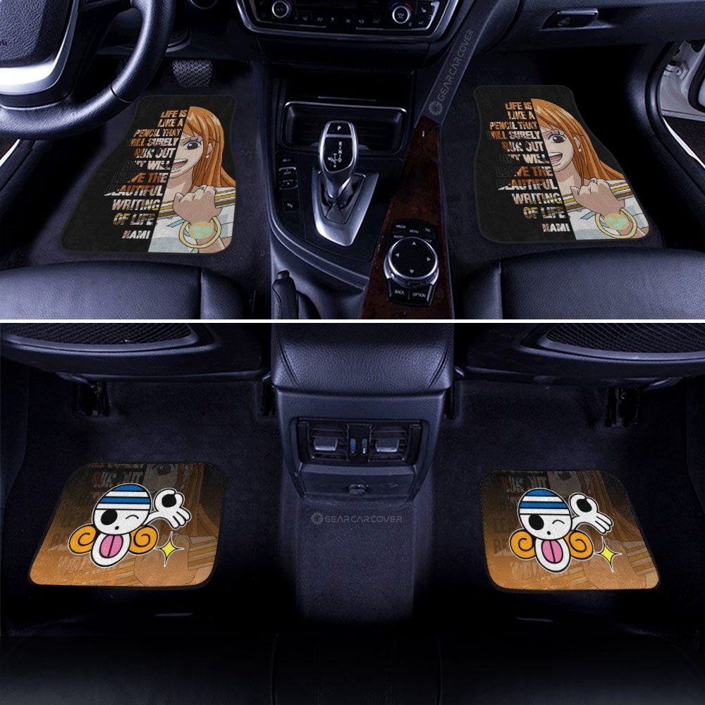 One Piece Car Mats Nami Quote Half Face Jolly Roger Symbol Car Floor Mats Black Orange