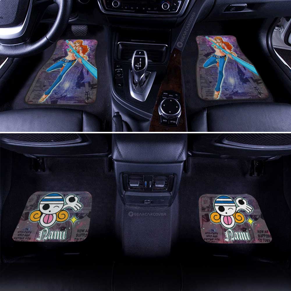 One Piece Car Mats Nami Graphic Manga Pattern Jolly Roger Symbol Galaxy Car Floor Mats Colorful