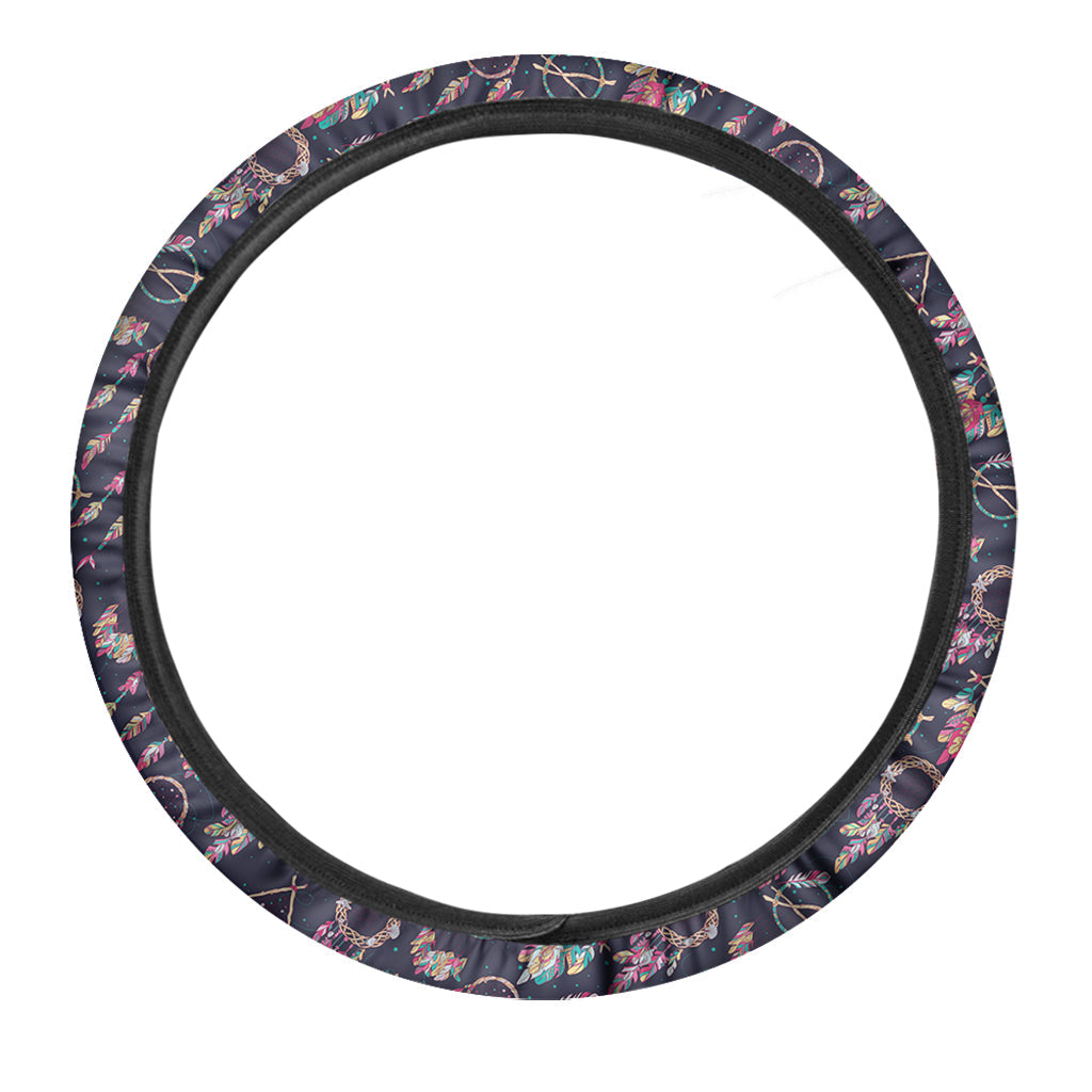 Native America Steering Wheel Cover Native American Dreamcatcher Pattern Driving Wheel Cover Black Pink
