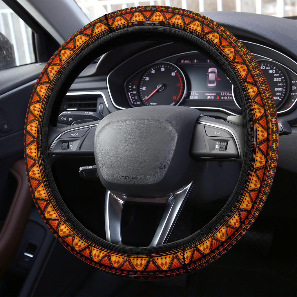 Native America Steering Wheel Cover Native American Triangle Pattern Driving Wheel Cover Orange