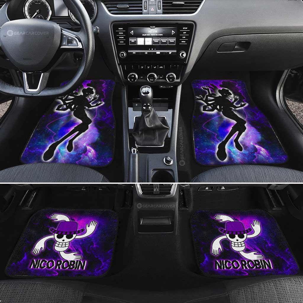 One Piece Car Mats Nico Robin Silhouette Jolly Roger Symbol Galaxy Car Floor Mats Purple