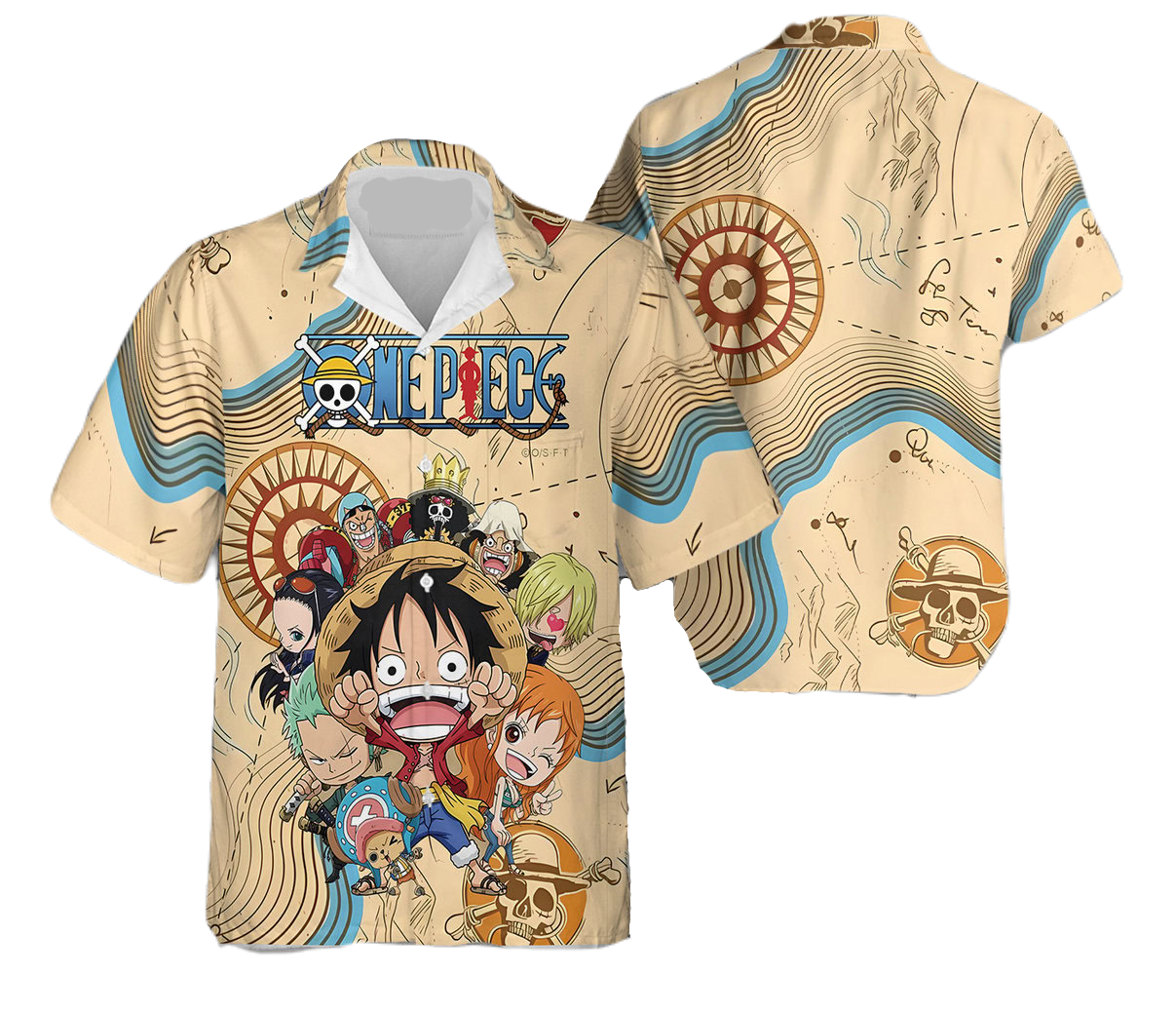 One Piece Hawaii Shirt One Piece Chibi Characters Map Pattern Hawaiian Shirt Colorful Unisex
